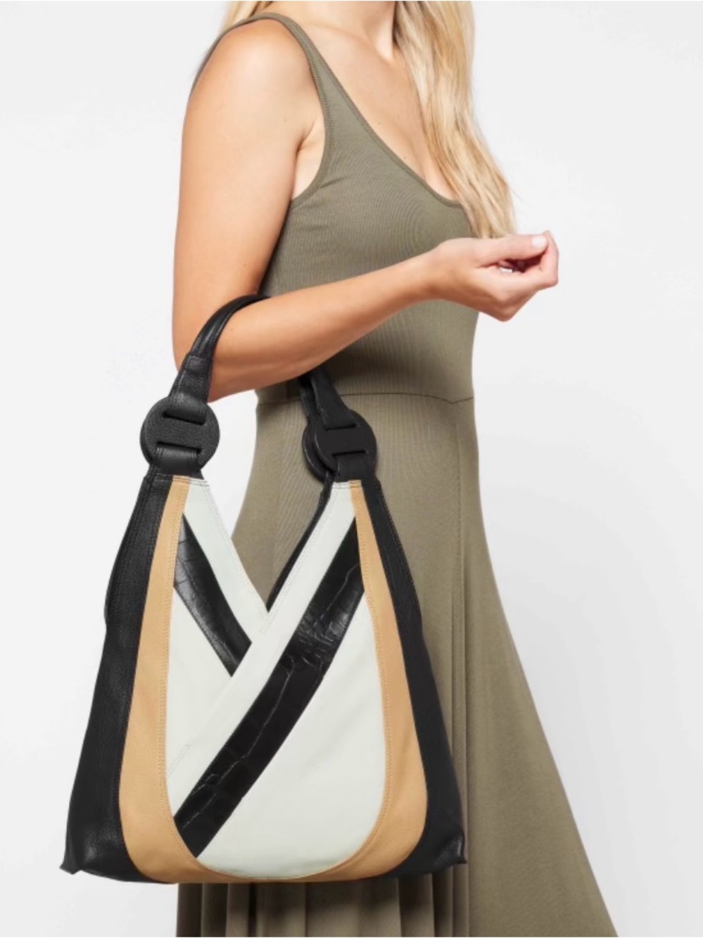 TAHARI Joplin Hobo Colorblock Leather Bag - Black, White & Tan